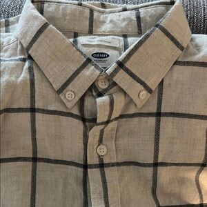Old Navy Men's Beige Windowpane Slim Fit Flannel Medium